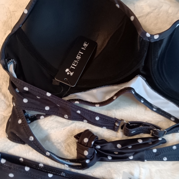 Tempt Me Women's Polka-dot Swimsuit Retro Halter Ruched High Waist Bikini L - Picture 10 of 10